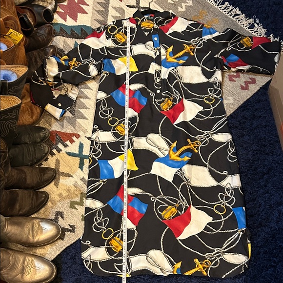 Lauren Ralph Lauren Black and White Nautical Midi Silk Shirt Dress - Picture 6 of 7